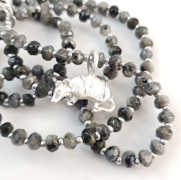 Sterling Silver Jewelry - Sterling Silver Armadillo Pendant Necklace Genuine Black Labradorite Gemstones